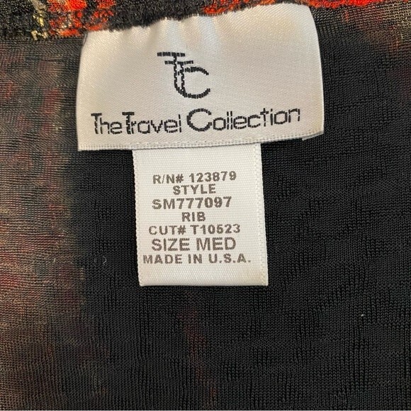 Stunning Red Black Travel Collection V Neck Blouse Top Sexy Size M - Picture 5 of 8